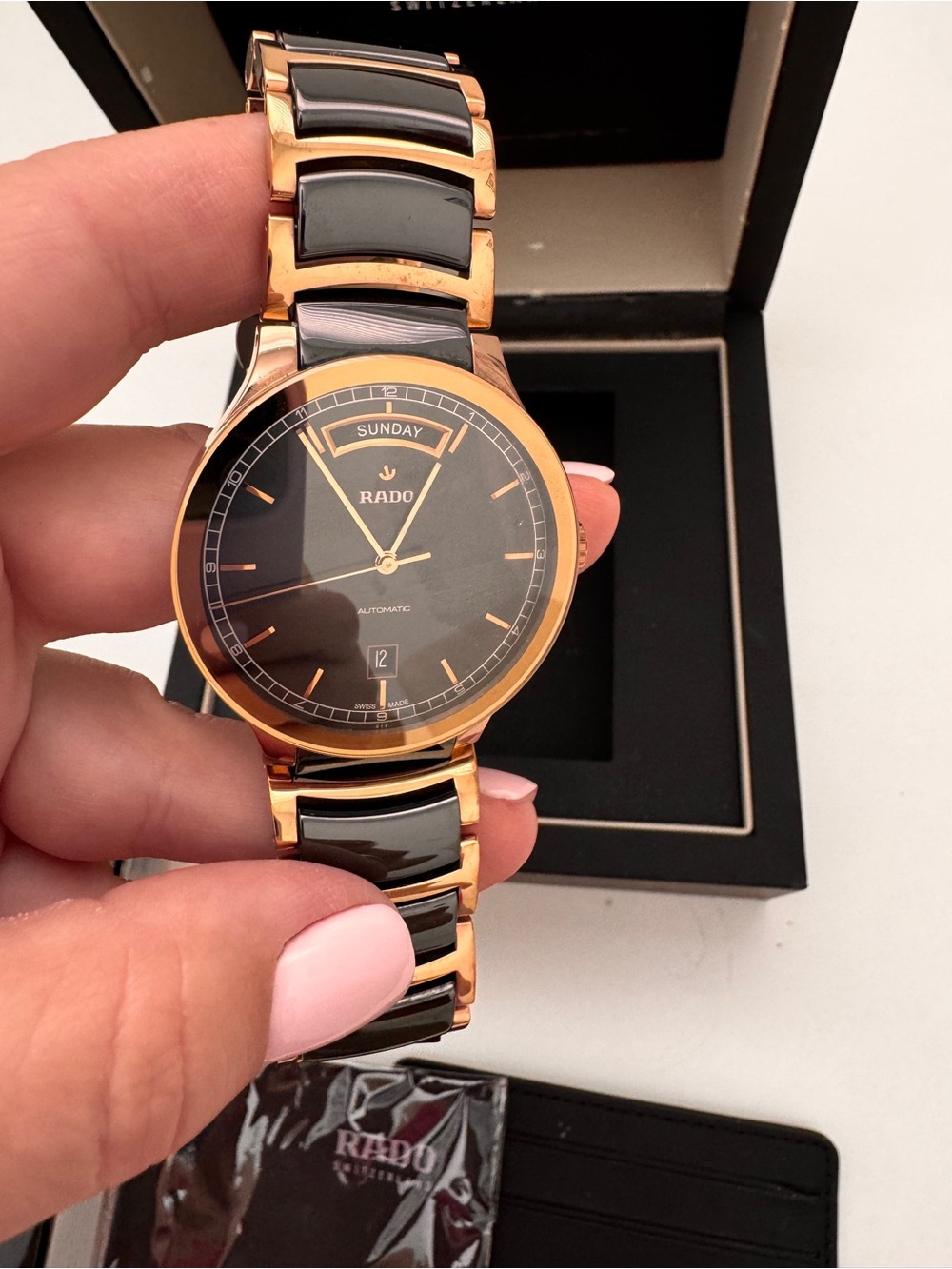 🇨🇭RADO Centrix Automatic Day Date Men’s Rose Gold and Brown Ceramic Quiet Luxury